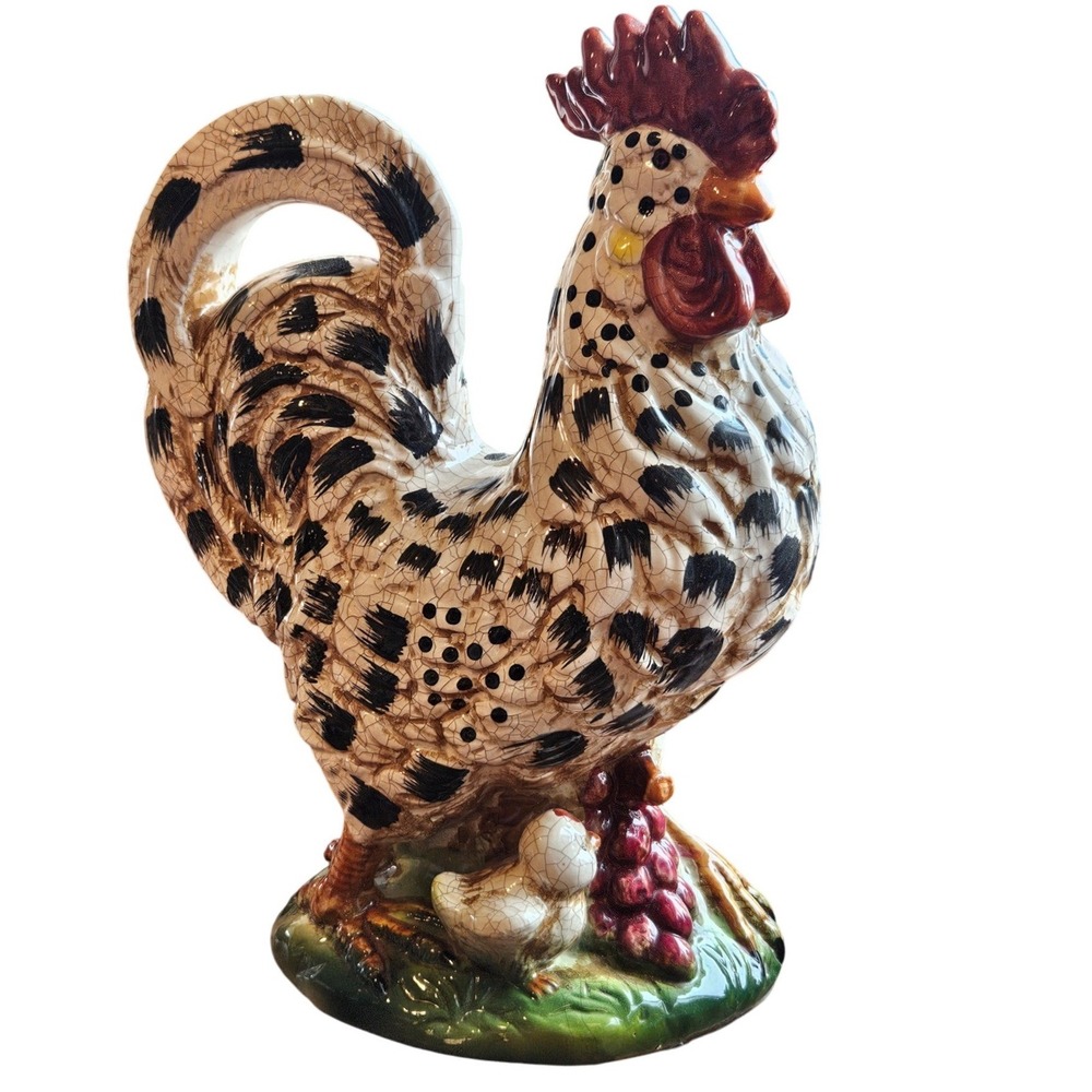 Vintage Ceramic Rooster Chicken Crackle Glaze Farmhouse French Decor Chicks MCM